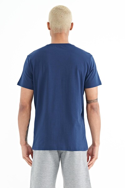 Tommylife Wholesale Peter Crew Neck Standard Fit Printed Men's T-Shirt 88204 Indigo - Thumbnail