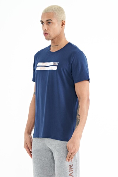 Tommylife Wholesale Peter Crew Neck Standard Fit Printed Men's T-Shirt 88204 Indigo - Thumbnail