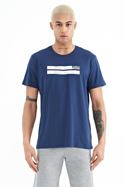 Tommylife Wholesale Peter Crew Neck Standard Fit Printed Men's T-Shirt 88204 Indigo - Thumbnail