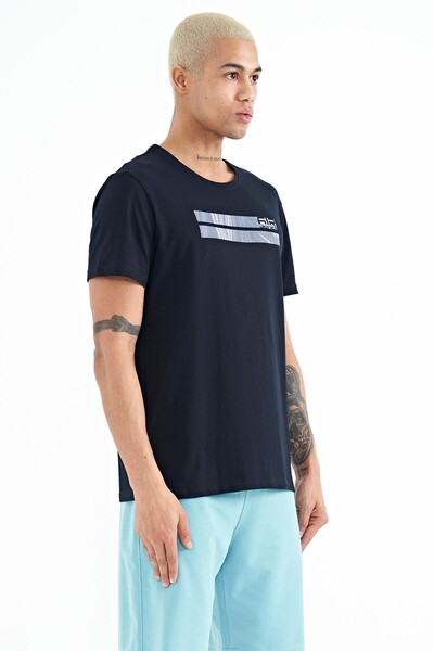 Tommylife Wholesale Peter Crew Neck Standard Fit Printed Men's T-Shirt 88204 Navy Blue - Thumbnail