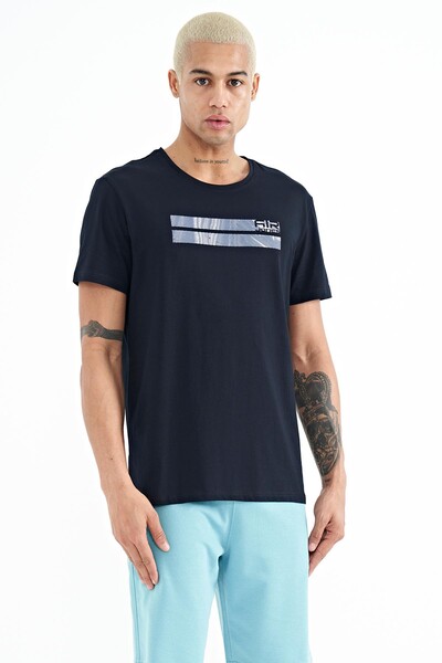 Tommylife Wholesale Peter Crew Neck Standard Fit Printed Men's T-Shirt 88204 Navy Blue - Thumbnail