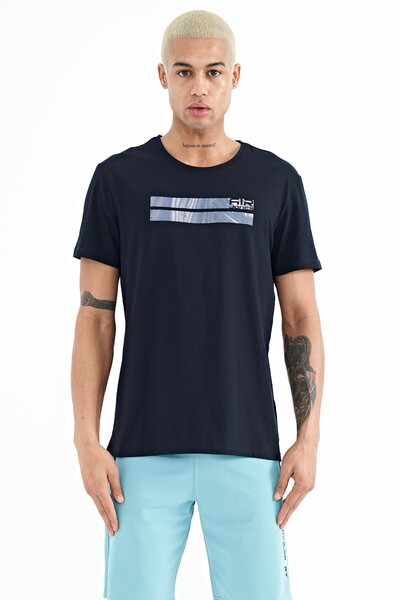 Tommylife Wholesale Peter Crew Neck Standard Fit Printed Men's T-Shirt 88204 Navy Blue - Thumbnail