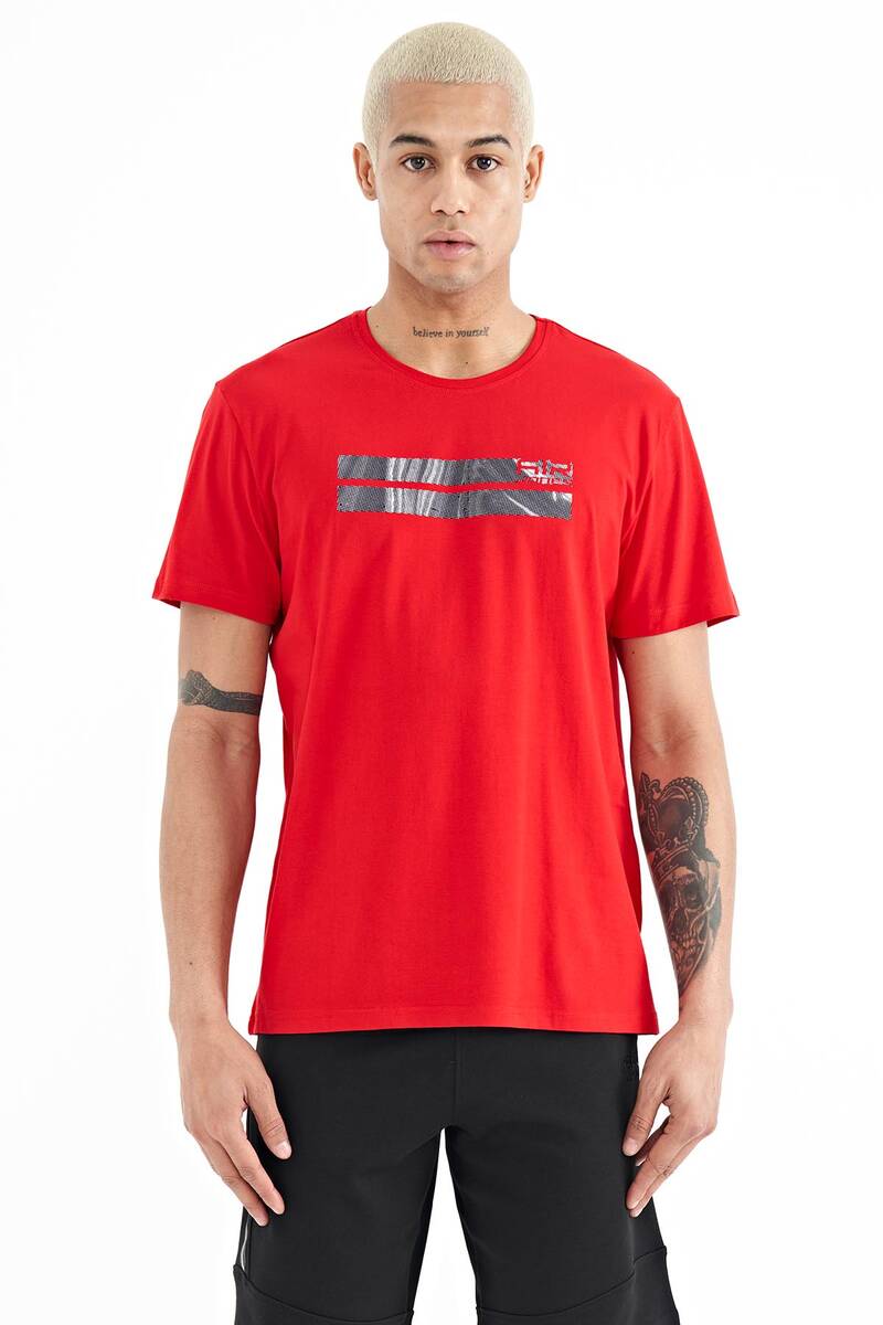 TOMMYLIFE - Tommylife Wholesale Peter Crew Neck Standard Fit Printed Men's T-Shirt 88204 Red