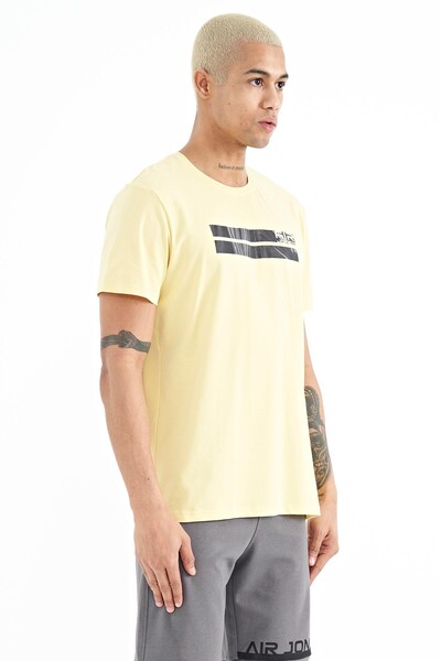 Tommylife Wholesale Peter Crew Neck Standard Fit Printed Men's T-Shirt 88204 Yellow - Thumbnail