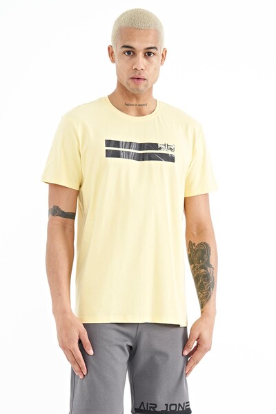 Tommylife Wholesale Peter Crew Neck Standard Fit Printed Men's T-Shirt 88204 Yellow - Thumbnail