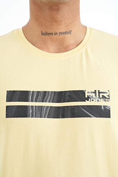 Tommylife Wholesale Peter Crew Neck Standard Fit Printed Men's T-Shirt 88204 Yellow - Thumbnail