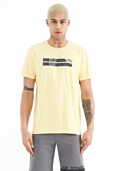 Tommylife Wholesale Peter Crew Neck Standard Fit Printed Men's T-Shirt 88204 Yellow - Thumbnail