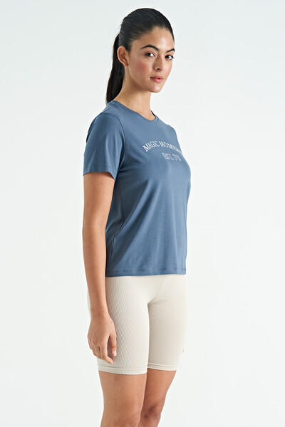 Tommylife Wholesale Petrol Blue O-Neck Standard Fit Women's T-shirt - 02269 - Thumbnail