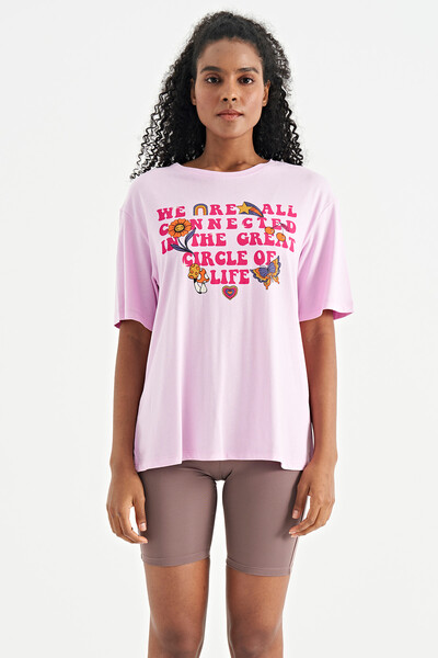 Tommylife Wholesale Pink O-Neck Oversize Women's T-Shirt - 02305 - Thumbnail