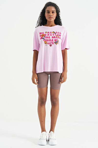 Tommylife Wholesale Pink O-Neck Oversize Women's T-Shirt - 02305 - Thumbnail