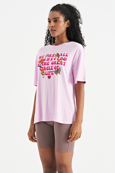 Tommylife Wholesale Pink O-Neck Oversize Women's T-Shirt - 02305 - Thumbnail