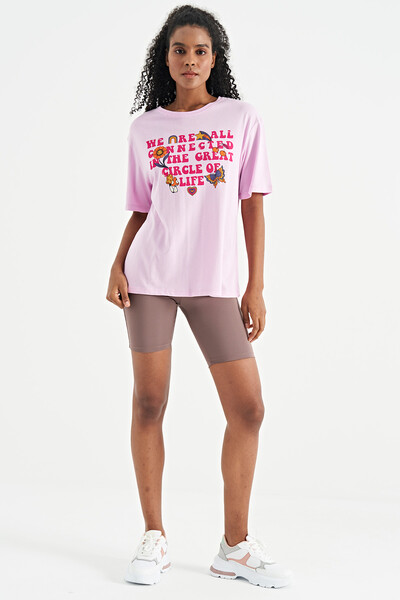 Tommylife Wholesale Pink O-Neck Oversize Women's T-Shirt - 02305 - Thumbnail