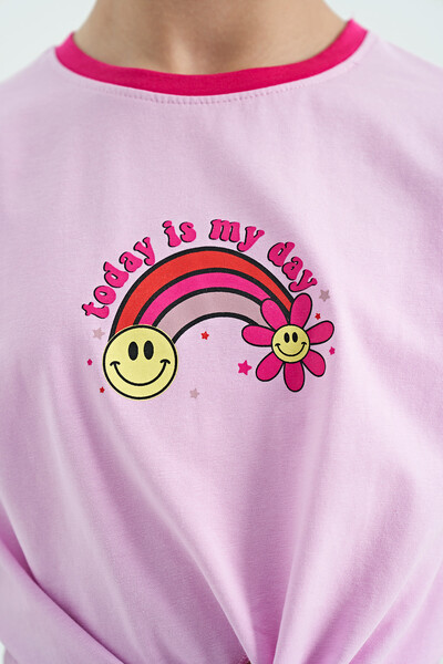 Tommylife Wholesale Pink Round Neck Girls T-Shirt - 75113 - Thumbnail