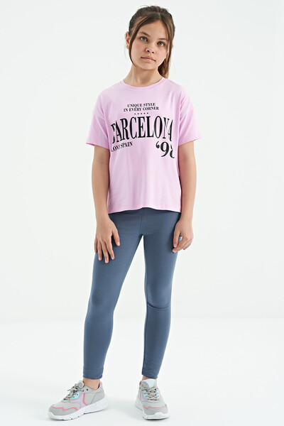 Tommylife Wholesale Pink Round Neck Printed Oversize Girls T-Shirt - 75115 - Thumbnail