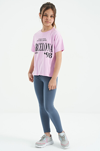 Tommylife Wholesale Pink Round Neck Printed Oversize Girls T-Shirt - 75115 - Thumbnail