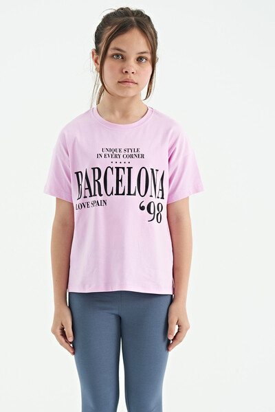 Tommylife Wholesale Pink Round Neck Printed Oversize Girls T-Shirt - 75115 - Thumbnail