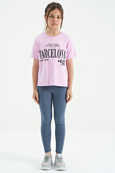 Tommylife Wholesale Pink Round Neck Printed Oversize Girls T-Shirt - 75115 - Thumbnail