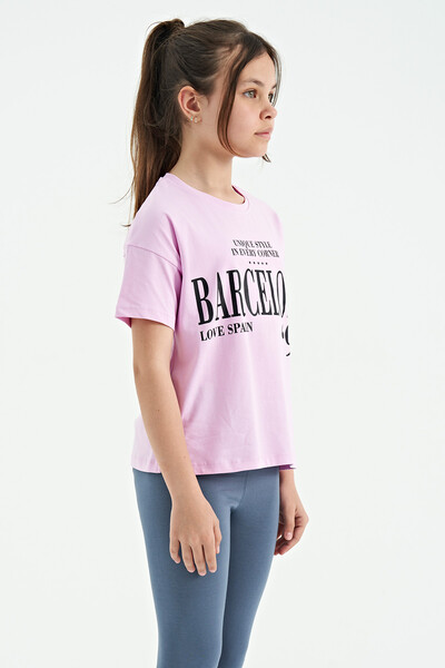 Tommylife Wholesale Pink Round Neck Printed Oversize Girls T-Shirt - 75115 - Thumbnail