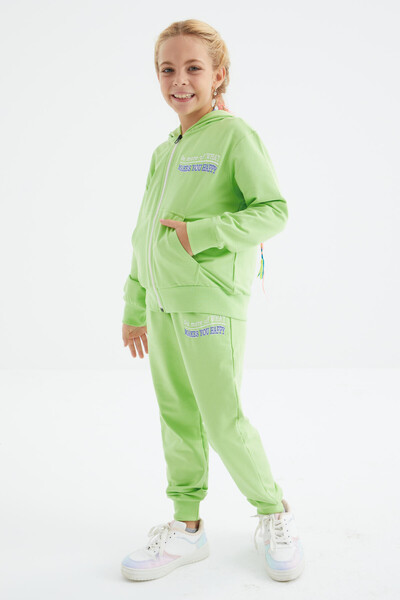 Tommylife Wholesale Pistachio Green Hooded Girl's Trouser Set - 75088 - Thumbnail