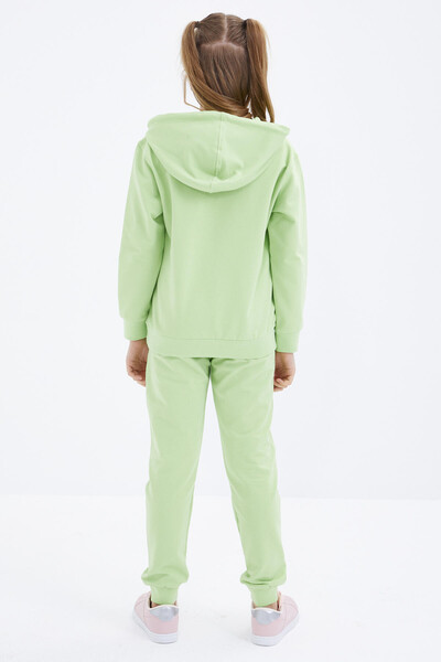 Tommylife Wholesale Pistachio Green With Text Embroidered Hooded Basic Comfy Girl Tracksuit Set - 75055 - Thumbnail