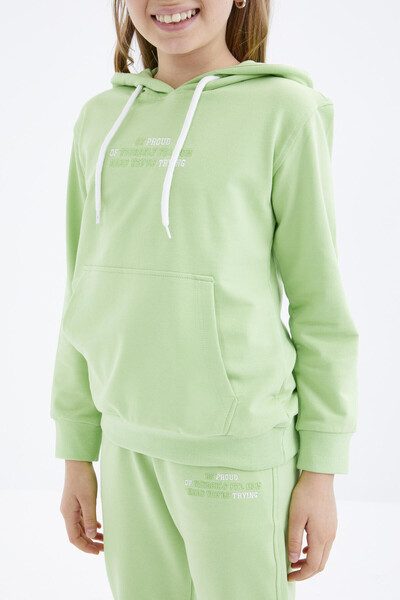 Tommylife Wholesale Pistachio Green With Text Embroidered Hooded Basic Comfy Girl Tracksuit Set - 75055 - Thumbnail