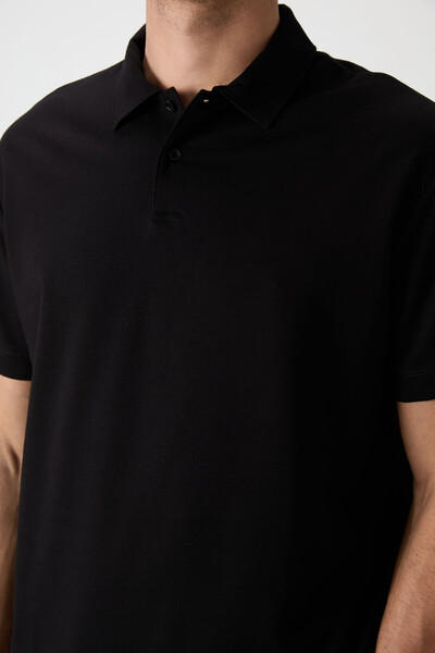 Tommylife Wholesale Polo Neck Comfy Basic Men's T-Shirt 88381 Black - Thumbnail