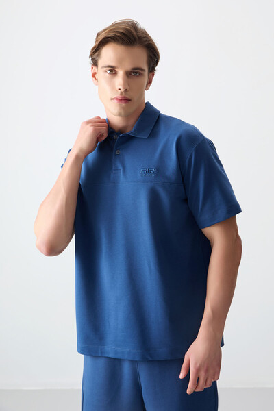 Tommylife Wholesale Polo Neck Oversize Basic Men's T-Shirt 88382 Parliament - Thumbnail