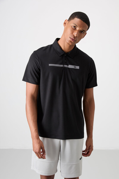 Tommylife Wholesale Polo Neck Standard Fit Active Sports Men's T-Shirt 88393 Black - Thumbnail