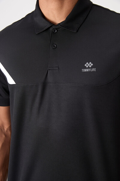 Tommylife Wholesale Polo Neck Standard Fit Active Sports Men's T-Shirt 88402 Black - Thumbnail