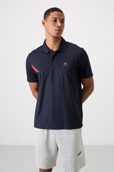 Tommylife Wholesale Polo Neck Standard Fit Active Sports Men's T-Shirt 88402 Navy Blue - Thumbnail