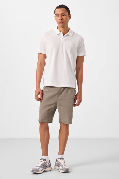 Tommylife Wholesale Polo Neck Standard Fit Basic Men's T-Shirt 87748 Ecru - 2