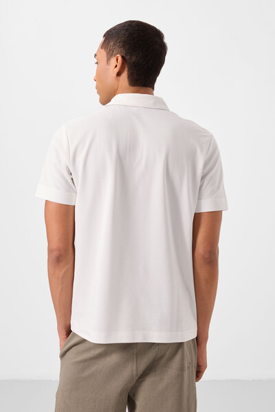 Tommylife Wholesale Polo Neck Standard Fit Basic Men's T-Shirt 87748 Ecru - 5