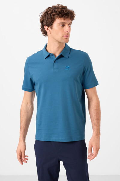 Tommylife Wholesale Polo Neck Standard Fit Basic Men's T-Shirt 87748 Saxe