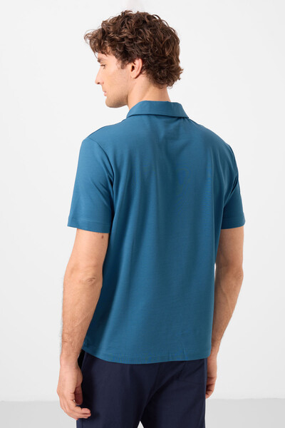 Tommylife Wholesale Polo Neck Standard Fit Basic Men's T-Shirt 87748 Saxe - 5