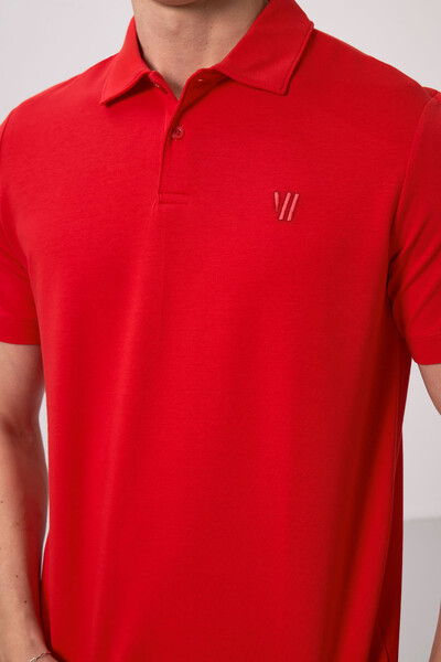 Tommylife Wholesale Polo Neck Standard Fit Basic Men's T-Shirt 87768 Red - 2