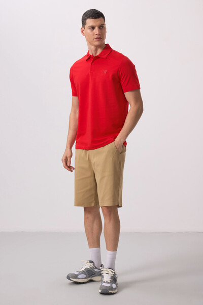 Tommylife Wholesale Polo Neck Standard Fit Basic Men's T-Shirt 87768 Red - 3