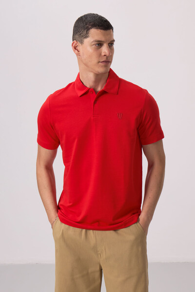Tommylife Wholesale Polo Neck Standard Fit Basic Men's T-Shirt 87768 Red