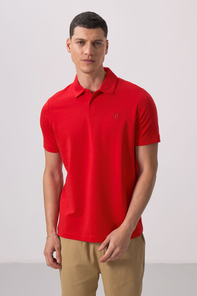 Tommylife Wholesale Polo Neck Standard Fit Basic Men's T-Shirt 87768 Red - 4