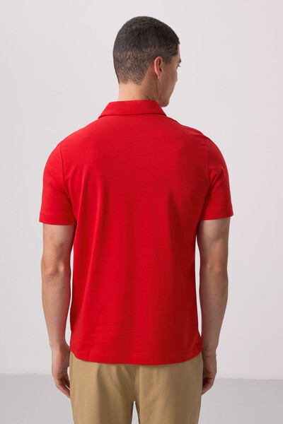 Tommylife Wholesale Polo Neck Standard Fit Basic Men's T-Shirt 87768 Red - 5