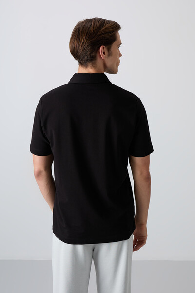 Tommylife Wholesale Polo Neck Standard Fit Basic Men's T-Shirt 88348 Black - Thumbnail