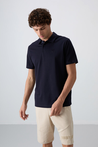 Tommylife Wholesale Polo Neck Standard Fit Basic Men's T-Shirt 88348 Navy Blue - Thumbnail