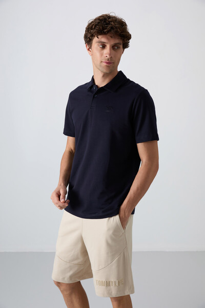 Tommylife Wholesale Polo Neck Standard Fit Basic Men's T-Shirt 88348 Navy Blue - Thumbnail