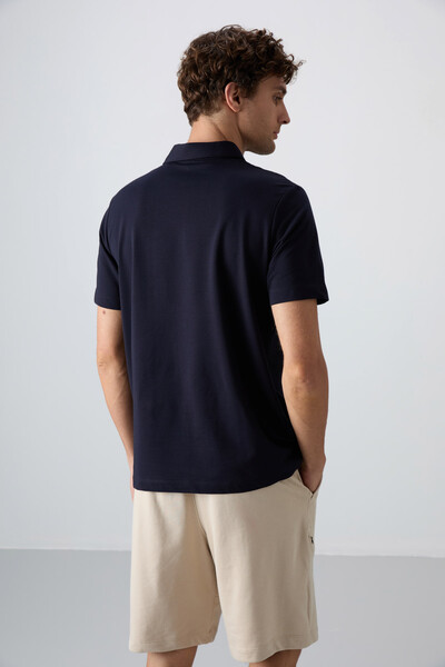 Tommylife Wholesale Polo Neck Standard Fit Basic Men's T-Shirt 88348 Navy Blue - Thumbnail