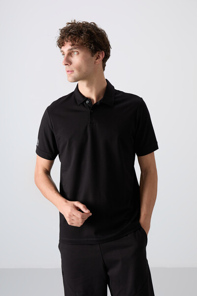 Tommylife Wholesale Polo Neck Standard Fit Basic Men's T-Shirt 88351 Black - Thumbnail