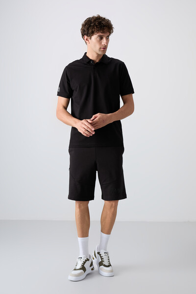 Tommylife Wholesale Polo Neck Standard Fit Basic Men's T-Shirt 88351 Black - Thumbnail