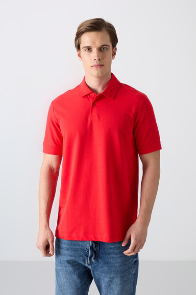 Tommylife Wholesale Polo Neck Standard Fit Basic Men's T-Shirt 88351 Fiesta - Thumbnail