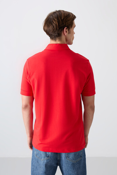 Tommylife Wholesale Polo Neck Standard Fit Basic Men's T-Shirt 88351 Fiesta - Thumbnail