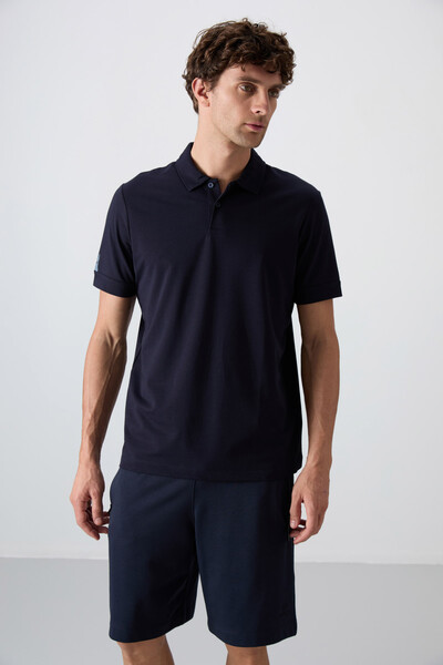 Tommylife Wholesale Polo Neck Standard Fit Basic Men's T-Shirt 88351 Navy Blue - Thumbnail