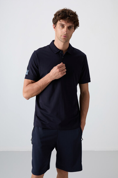 Tommylife Wholesale Polo Neck Standard Fit Basic Men's T-Shirt 88351 Navy Blue - Thumbnail