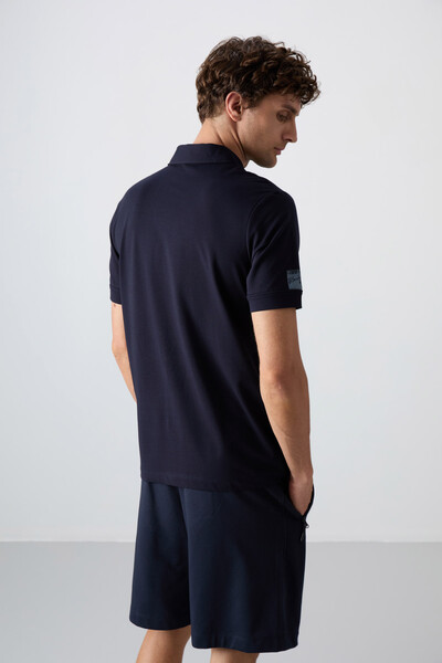 Tommylife Wholesale Polo Neck Standard Fit Basic Men's T-Shirt 88351 Navy Blue - Thumbnail